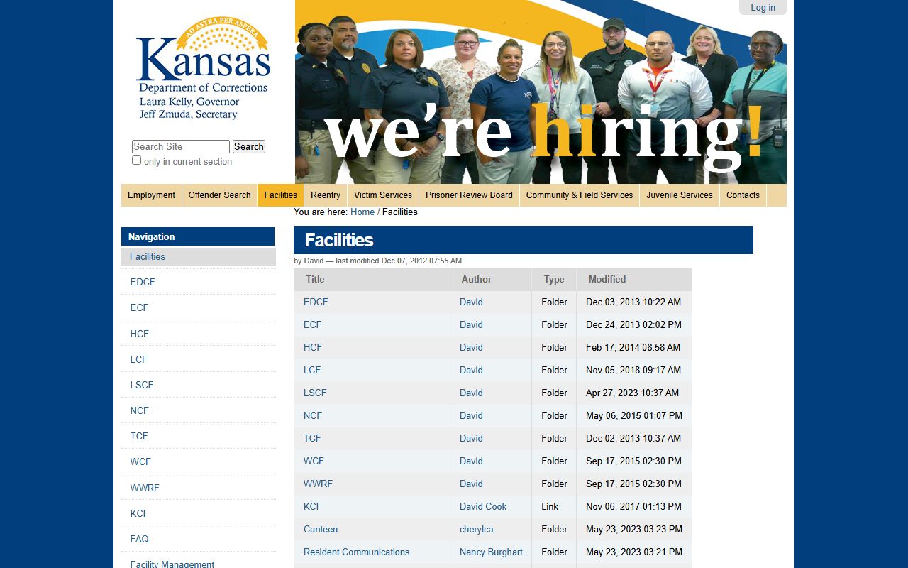 Kansas DOC facilities directory for Gray County state inmate population searches