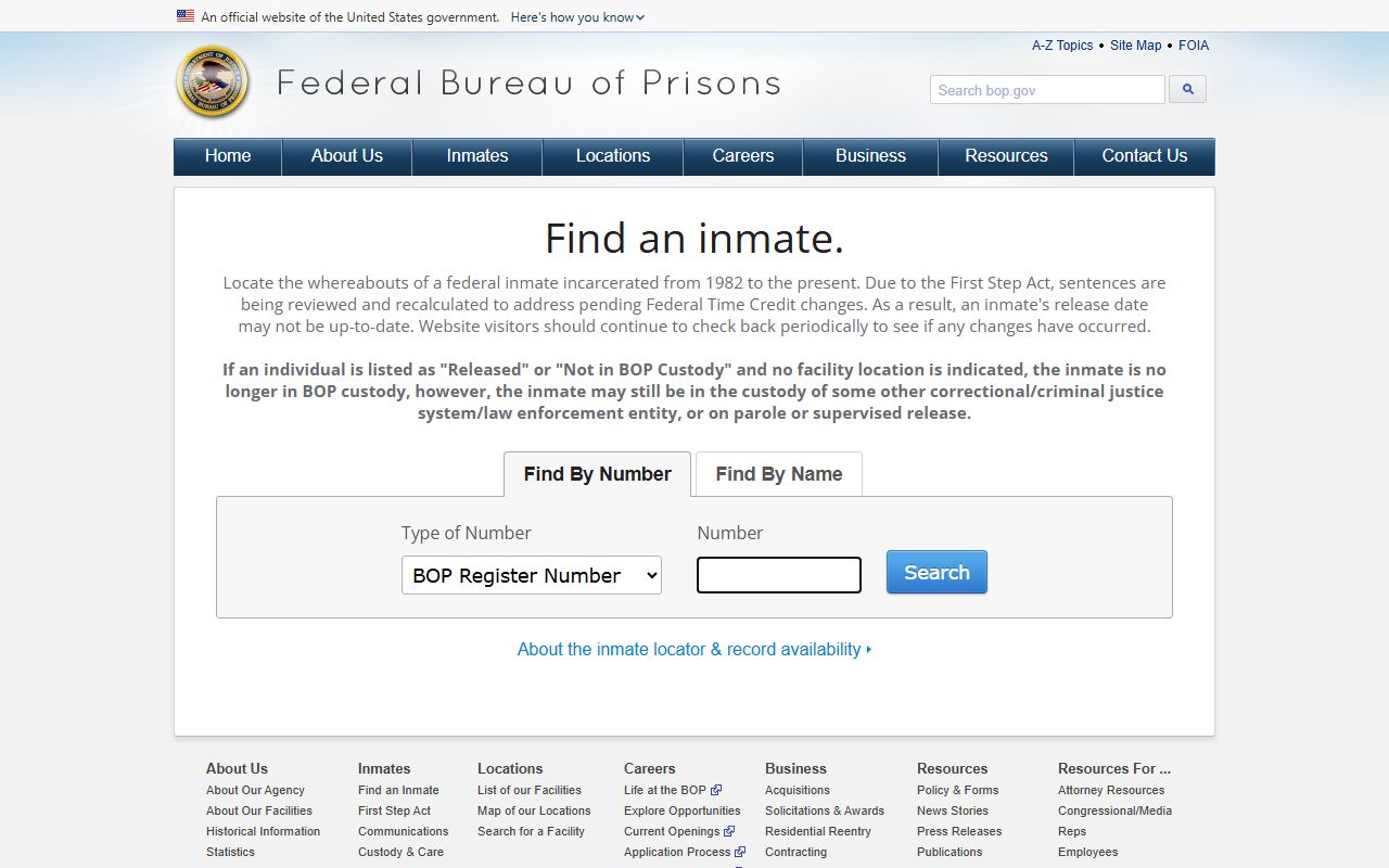 BOP inmate locator for federal custody outside Gray County jail records