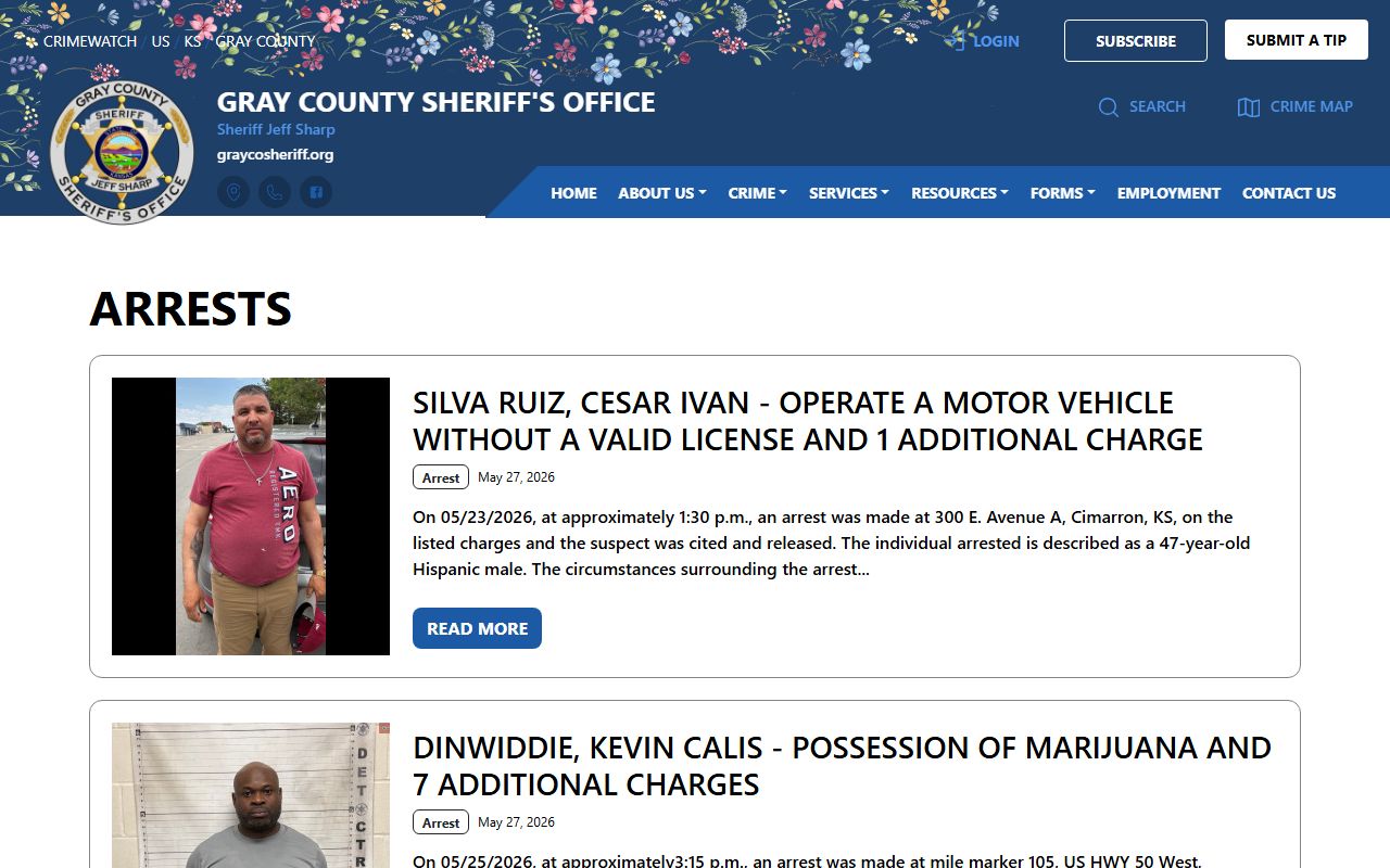 Gray County jail mugshots CRIMEWATCH arrest feed